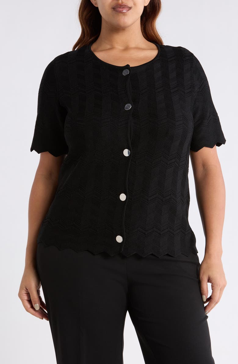 Anne Klein Pointelle Short Sleeve Cardigan, Alternate, color, Anne Black