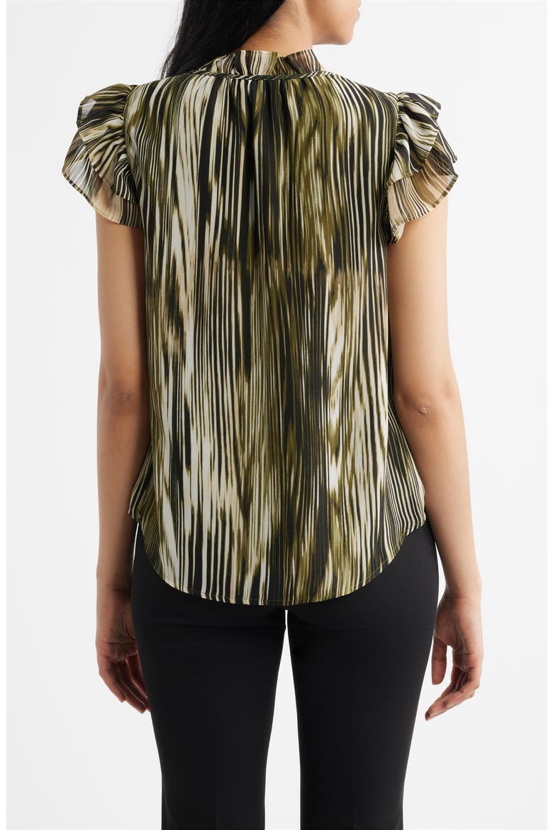 Ruffle Sleeve Tie Neck Top, Alternate, color, BAY LEAF MULTI