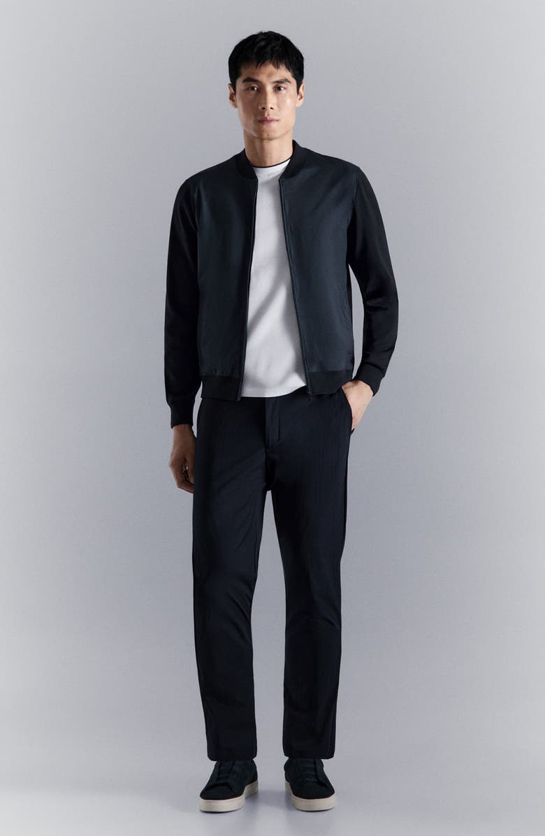 MANGO Rib Trim Bomber Jacket, Alternate, color, Navy