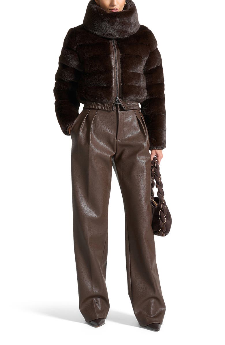 Manière De Voir Ama Plush Ribbed Jacket with Neck Scarf, Main, color, Brown