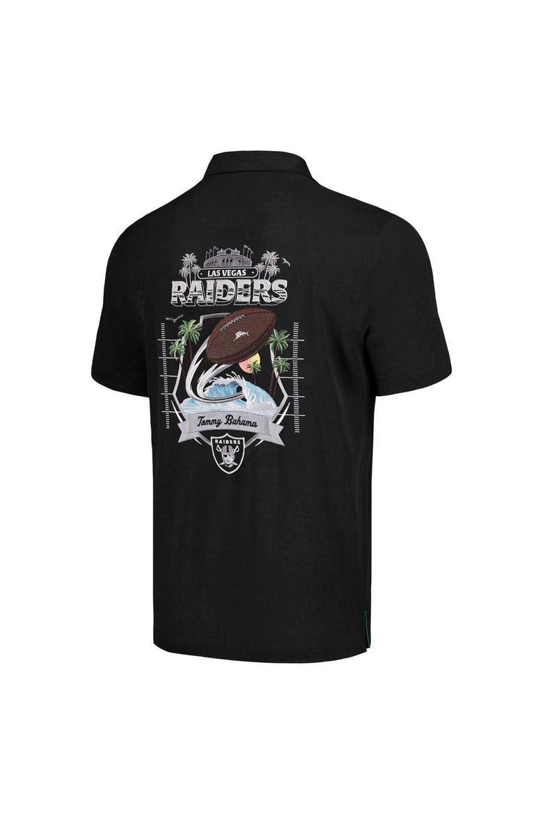 Men's Tommy Bahama Black Las Vegas Raiders Tidal Kickoff Camp Button-Up Shirt, Alternate, color, Black