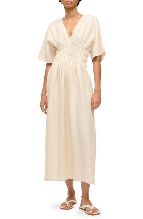 Lauretta Pleated Waist Linen Maxi Dress