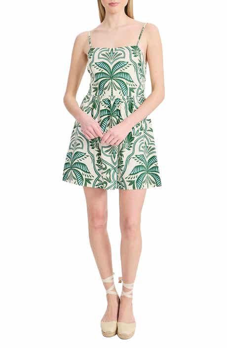 Print Tie Back Sleeveless Linen Blend Minidress