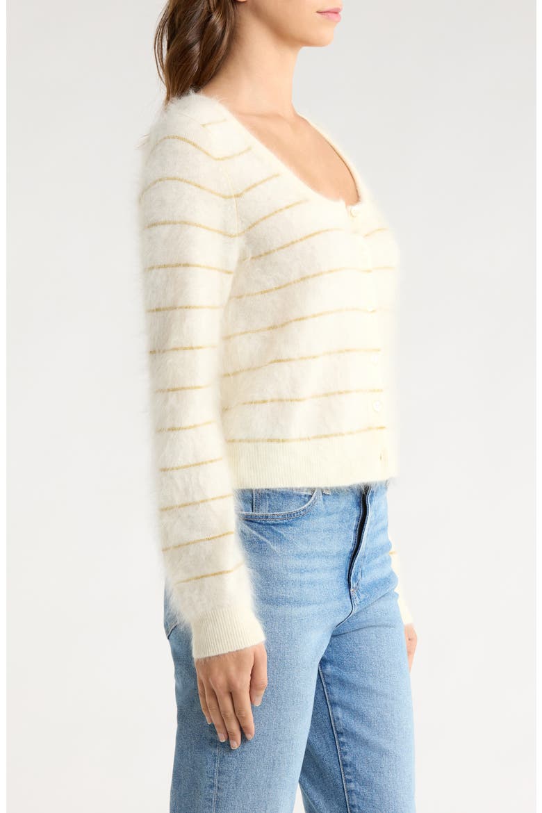 Fortuna Stripe Cashmere Cardigan, Alternate, color, ANTIQUE WHITE/ GOLD