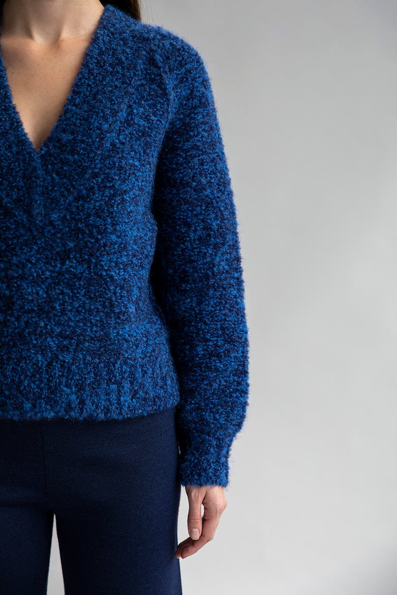 V Neck Boucle Pullover, Alternate, color, SKY NAVY