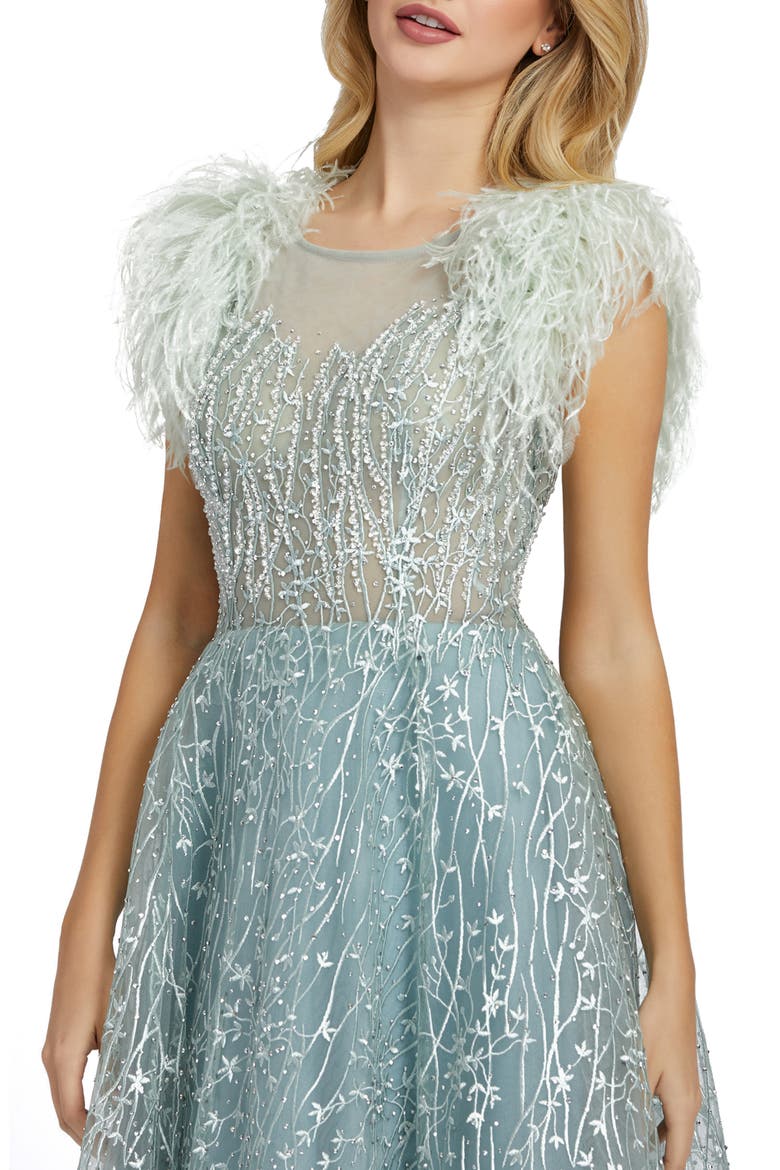 Crystal Lace Feather Sleeve A-Line Gown, Alternate, color, SEAFOAM