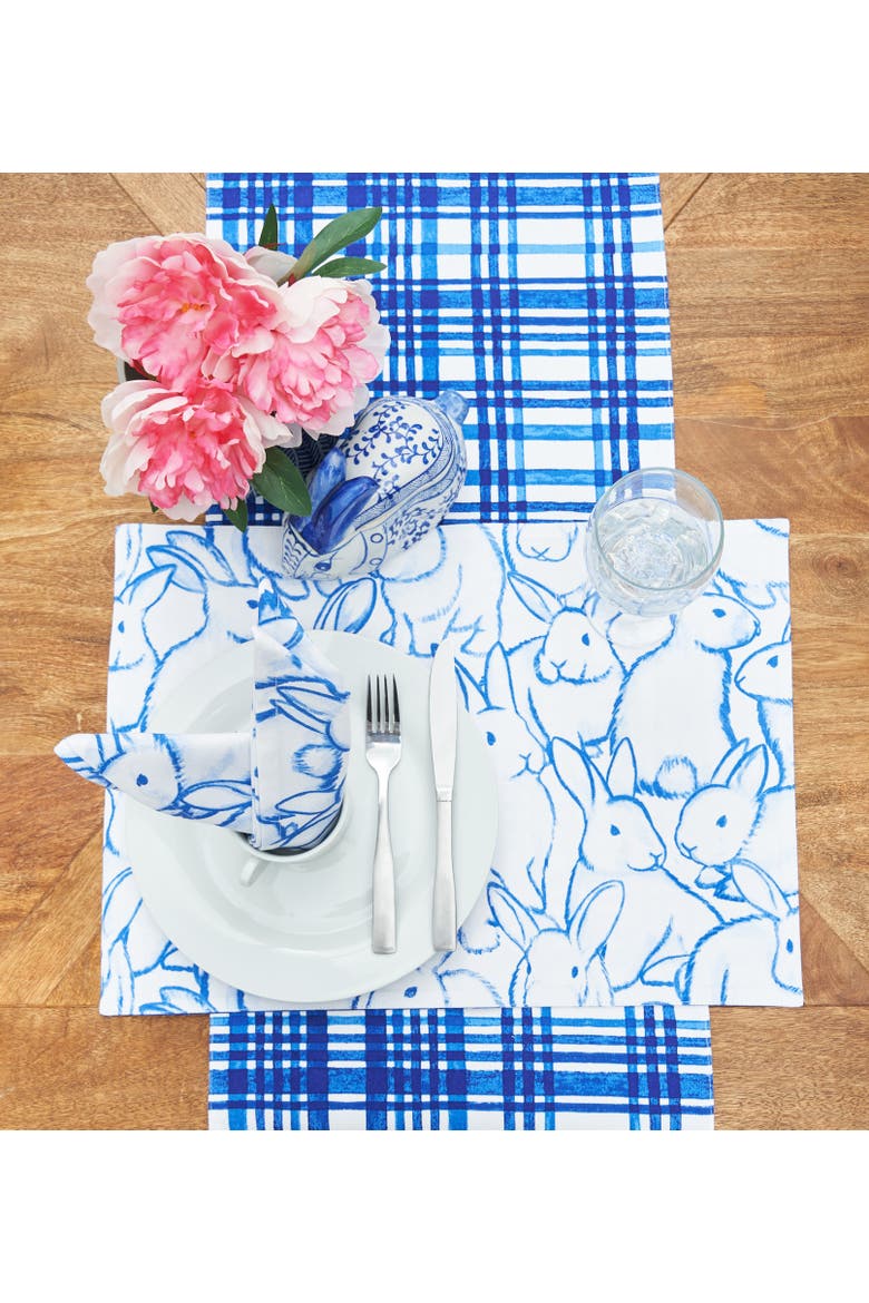 Easter Bunny Blue Silhouettes 100% Cotton Set of 6 Cloth Napkins, Alternate, color, Blue