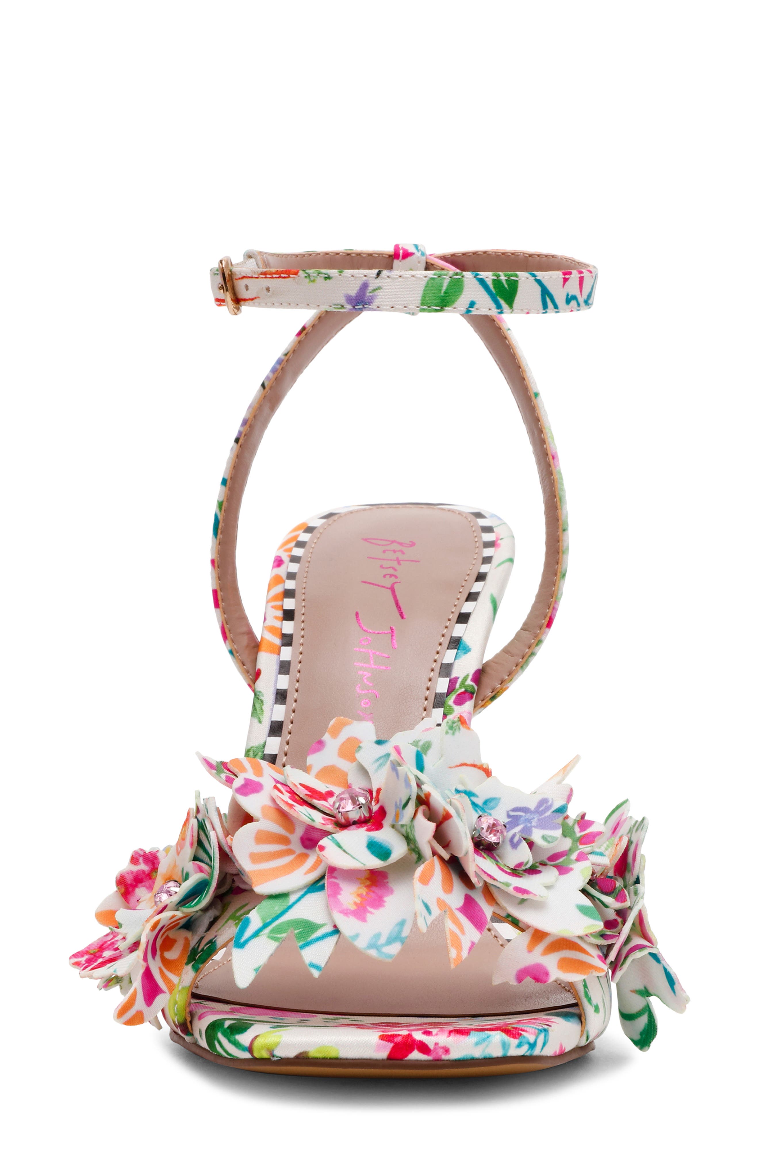 Betsey Johnson Hilley Ankle Strap Sandal, Alternate, color, Natural Floral Multi