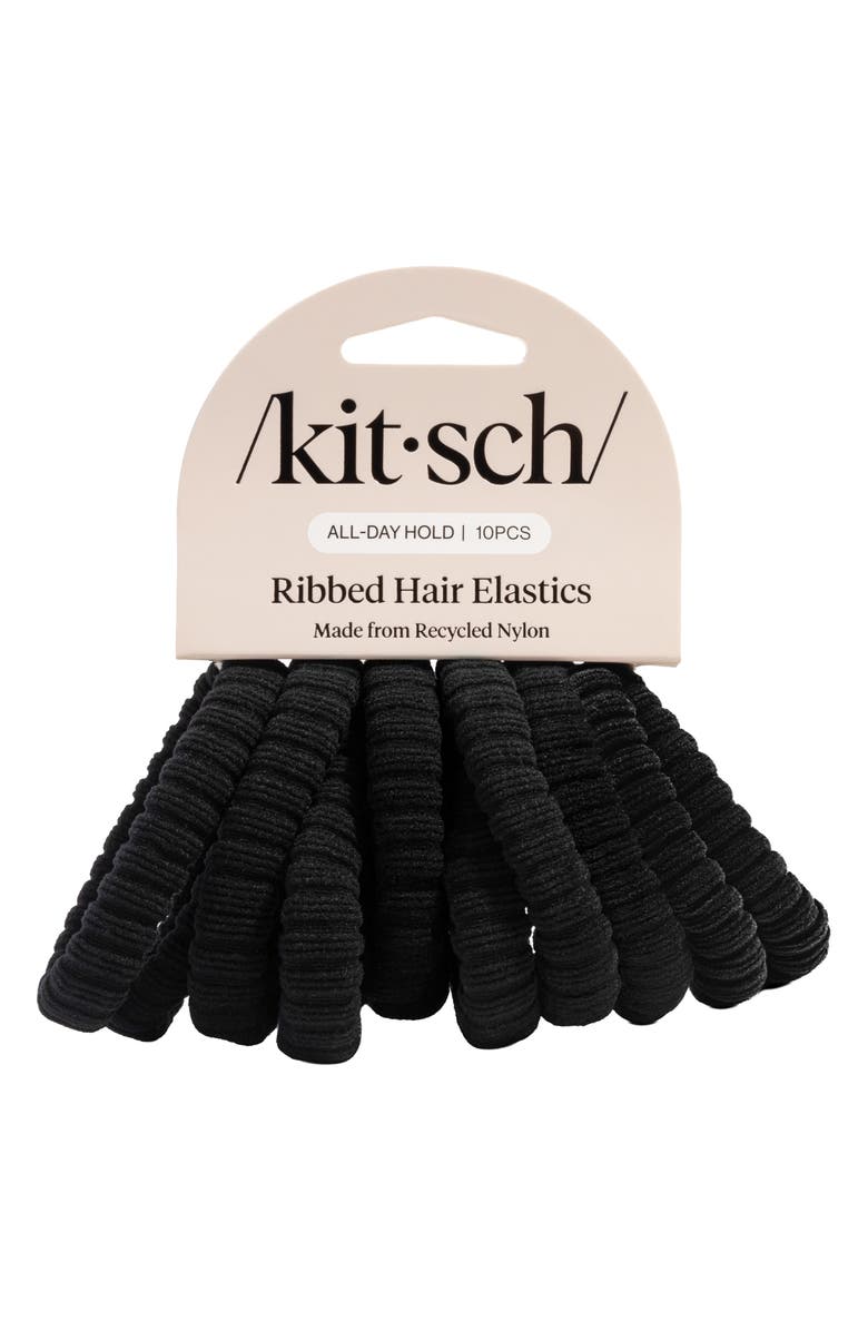 Kitsch 10-Pack Rib Hair Elastics, Alternate, color, Black