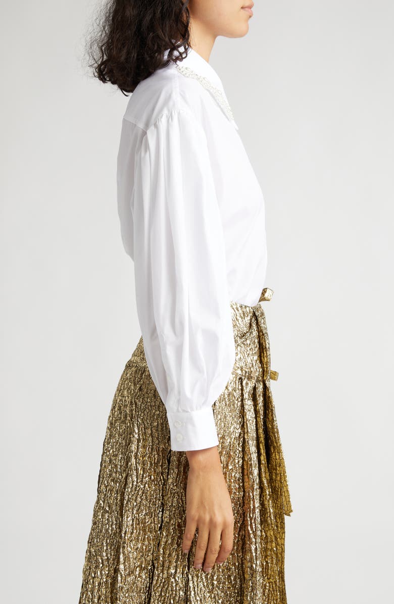 Simone Rocha Pearl Collar Puff Sleeve Button-Up Shirt, Alternate, color,