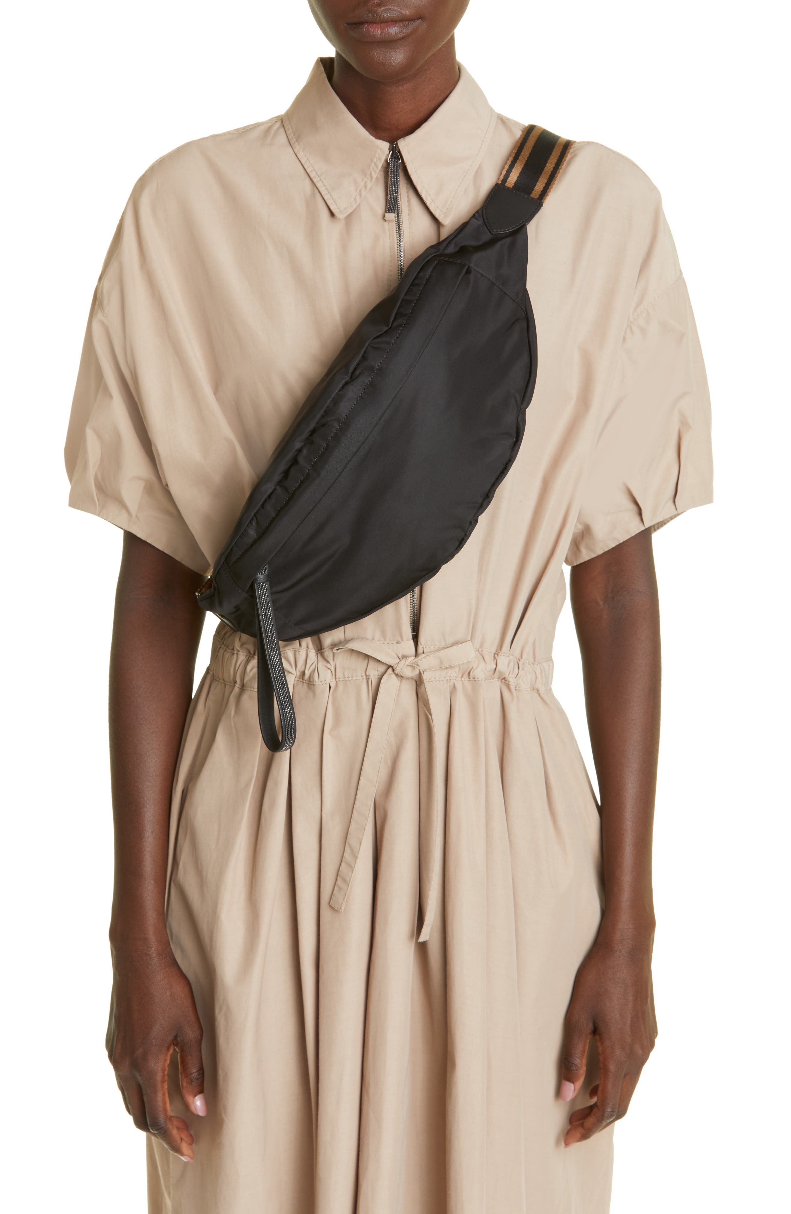 Brunello Cucinelli Monili Detail Technical Nylon Belt Bag, Alternate, color, 