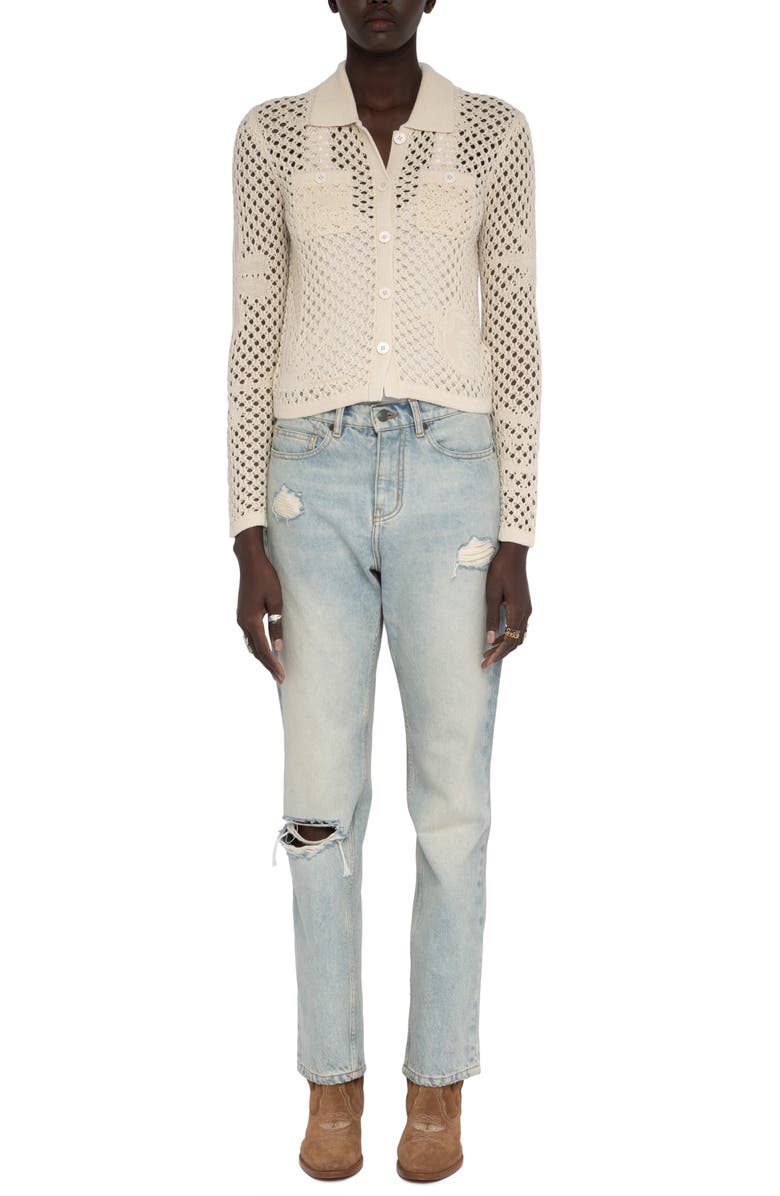 Zadig & Voltaire Voltyz Open Stitch Button Front Shirt, Alternate, color, Ecru