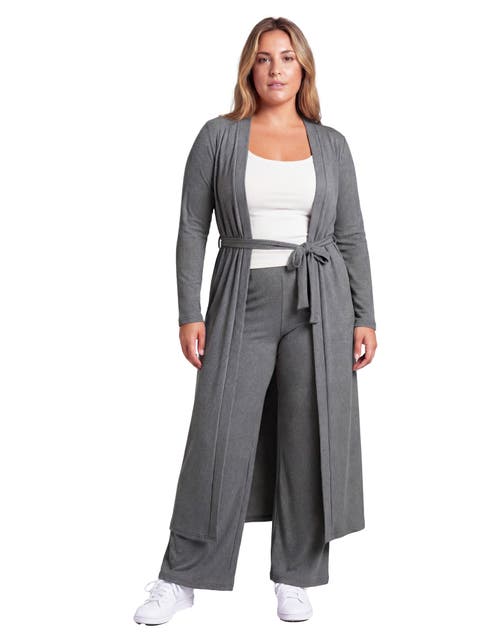 Curvy Basic Long Sleeve Tie Waist Soft Jacket and Elastic Waist Wide Leg Pant Set