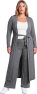 24seven Comfort Apparel Curvy Basic Long Sleeve Tie Waist Soft Jacket and Elastic Waist Wide Leg Pant Set