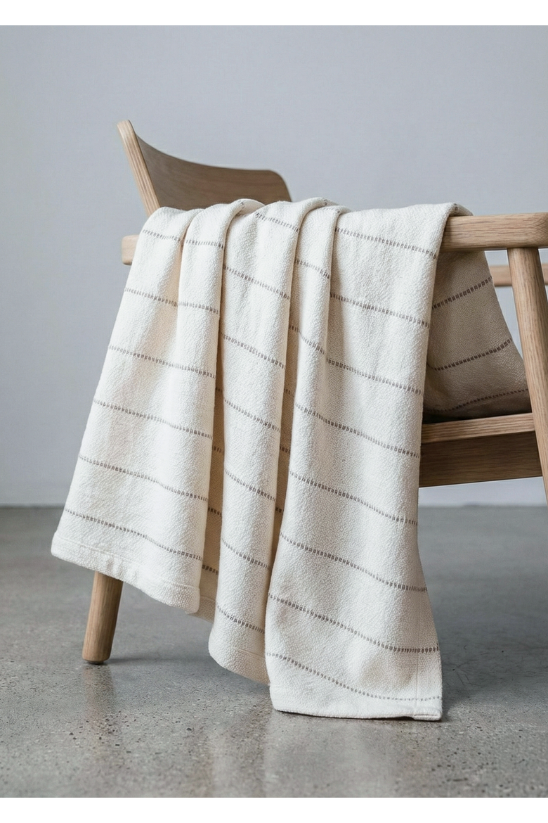 Smooth Cotton Bed Blanket with Stripes, Alternate, color, Ivory / Beige Stripe