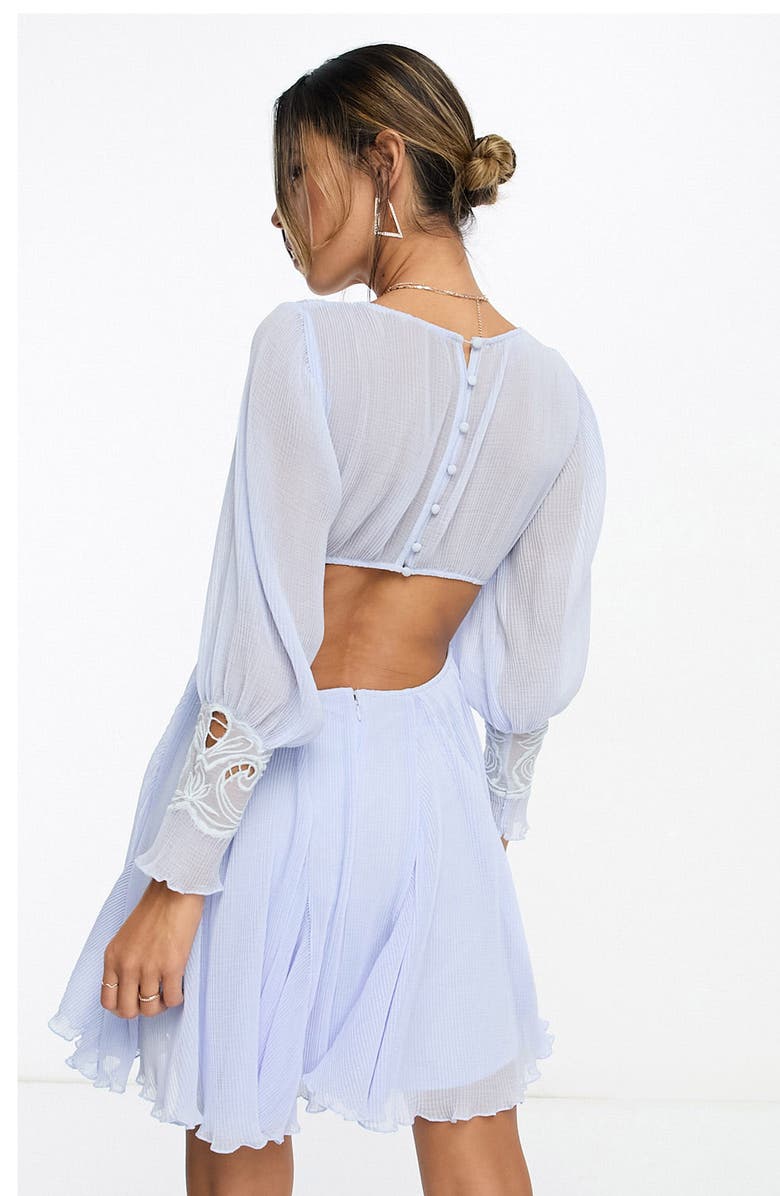 ASOS DESIGN Embroidered Long Sleeve Chiffon Minidress, Alternate, color, Light Blue