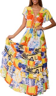 RANEES Tie Front Print Maxi Dress