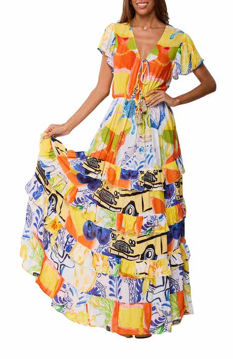 RANEES Tie Front Print Maxi Dress