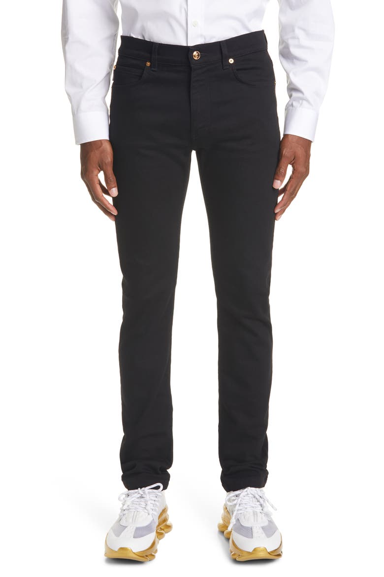 Via Gesù Logo Plaque Slim Fit Jeans, Main, color, BLACK