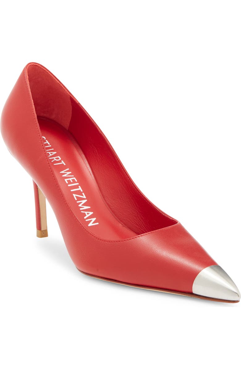 Stuart Weitzman Stuart Capsize Pointed Toe Pump, Main, color, Cherry/ Brushed Silver