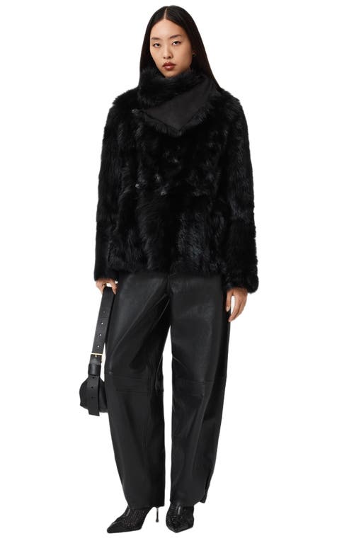 Allsaints Wilton Reversible Genuine Shearling Coat In Black