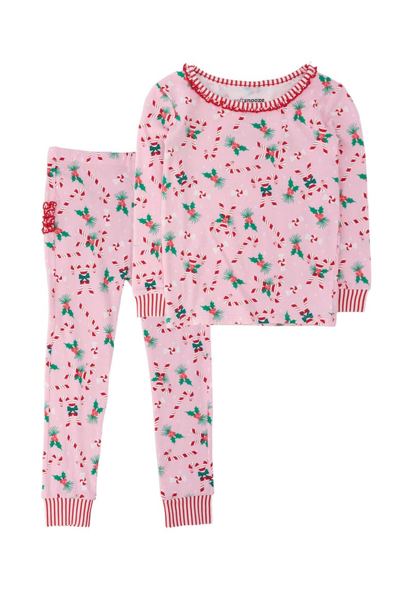 Modal Blend Ruffle Long Sleeve Pajama Set, Signature Rear Ruffles, Main, color, Holly Candy Canes
