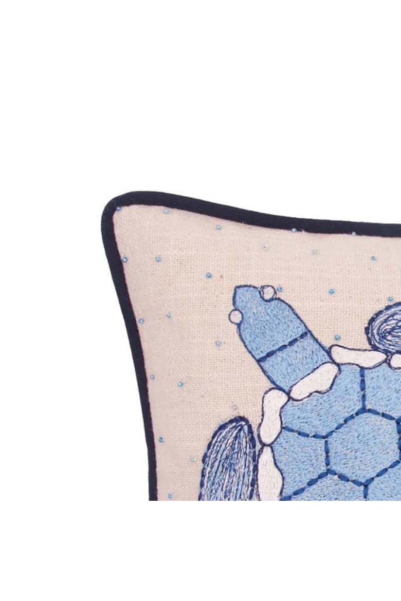 Abstract Oceanic Blue Sea Turtle Graphic Print Embellished Throw Pillow, 10" x 10", Alternate, color, Blue