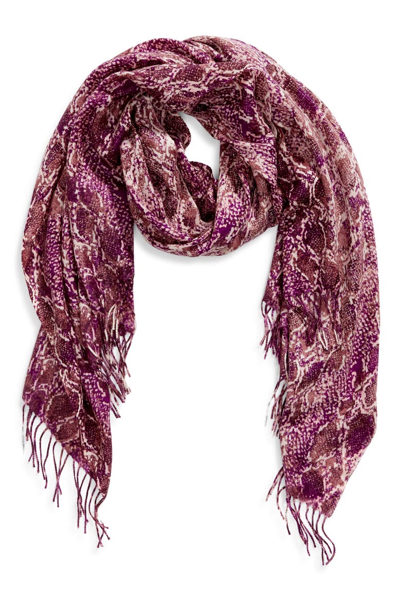 Tissue Print Wool & Cashmere Wrap Scarf, Alternate, color, PINK SNAKE BANDS