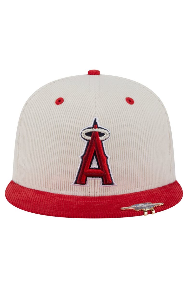 New Era Men's New Era Cream/Red Los Angeles Angels Two-Tone Corduroy 59FIFTY Fitted Hat, Alternate, color, Cream