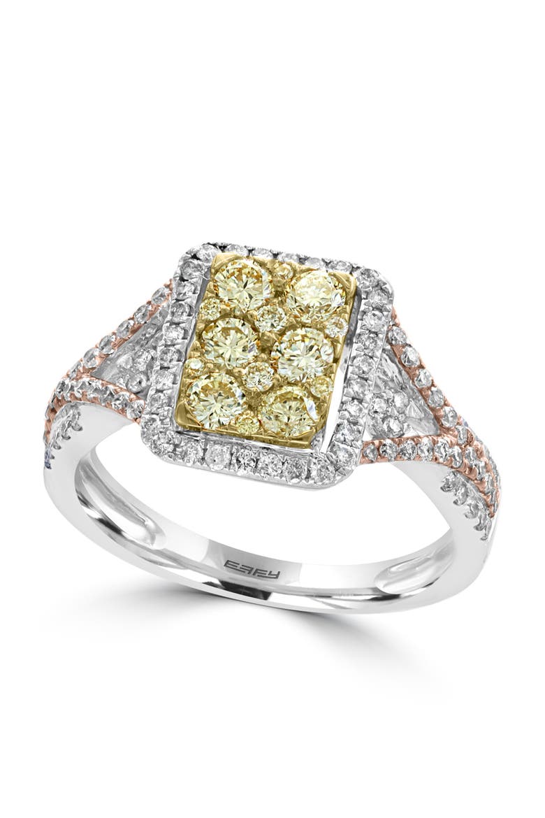 14K White, Yellow & Rose Gold Champagne Glow Diamond Ring, Main, color, Metallic Gold