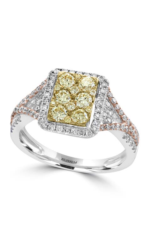 14K White, Yellow & Rose Gold Champagne Glow Diamond Ring