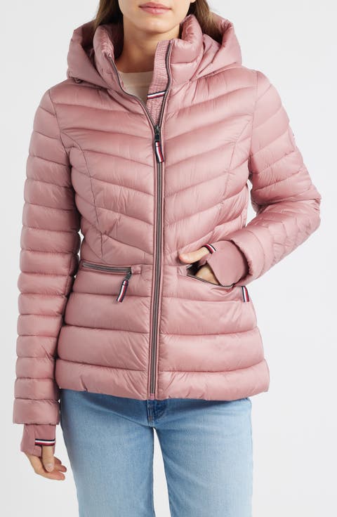Packable Chevron Puffer Jacket with Hood