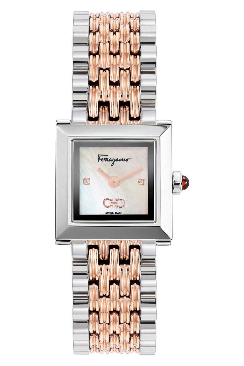 Square Bracelet Watch, 19mm x 19mm, Main, color, IP ROSE GOLD/ STAINLESS STEEL