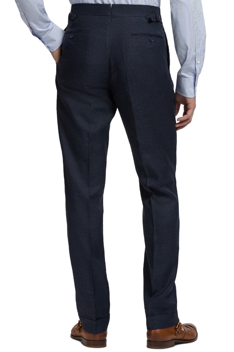 Gregory Pleated Glen Plaid Linen & Silk Trousers, Alternate, color, RACING NAVY