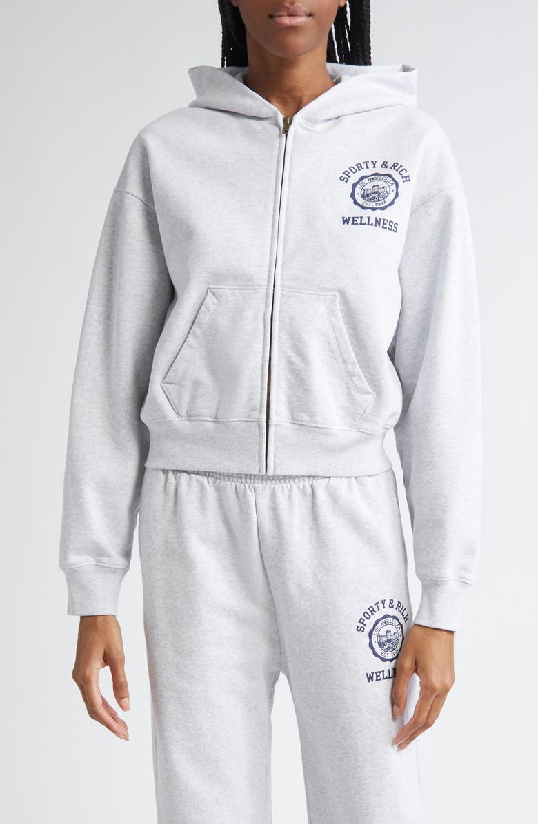 Sporty & Rich Emblem Cotton Cropped Hoodie, Main, color, 