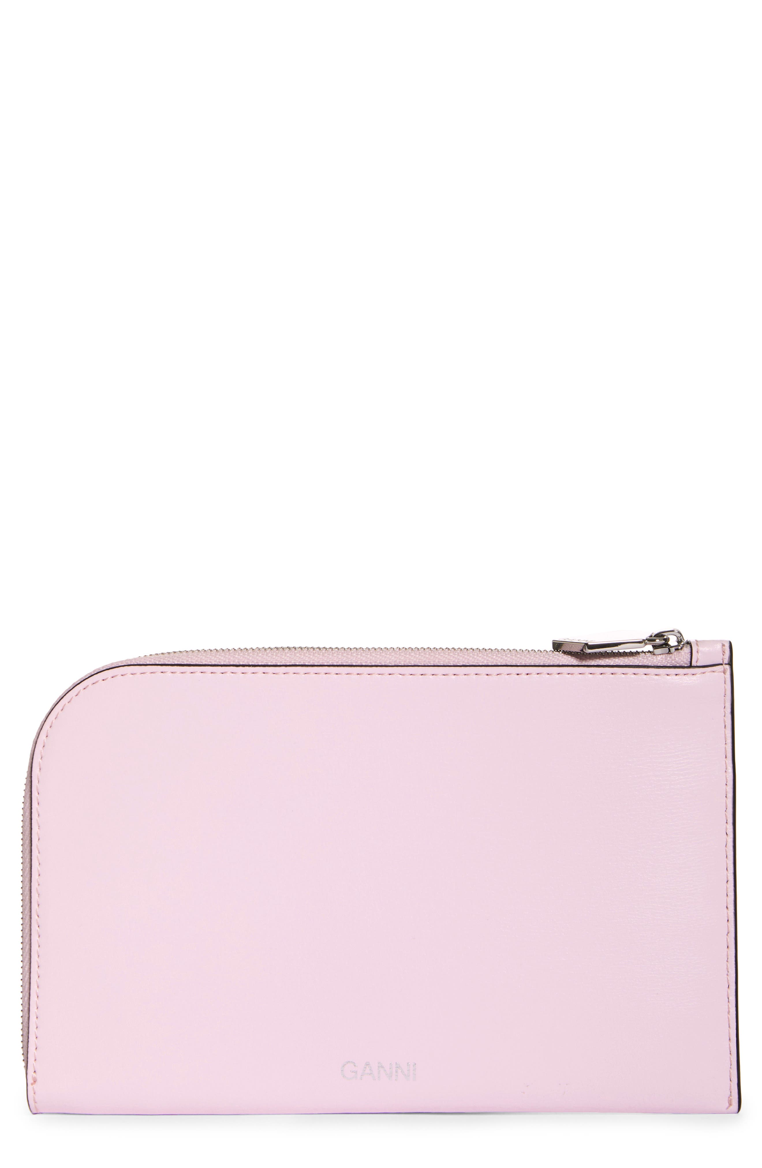 Ganni Leather Zip Around Wallet, Main, color, 