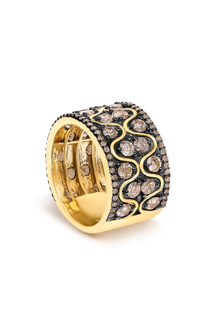 10K Yellow Gold Plated Sterling Silver 2-1/2 ctw Champagne Diamond Wavy Band Ring, Alternate, color, Yellow Gold over Silver