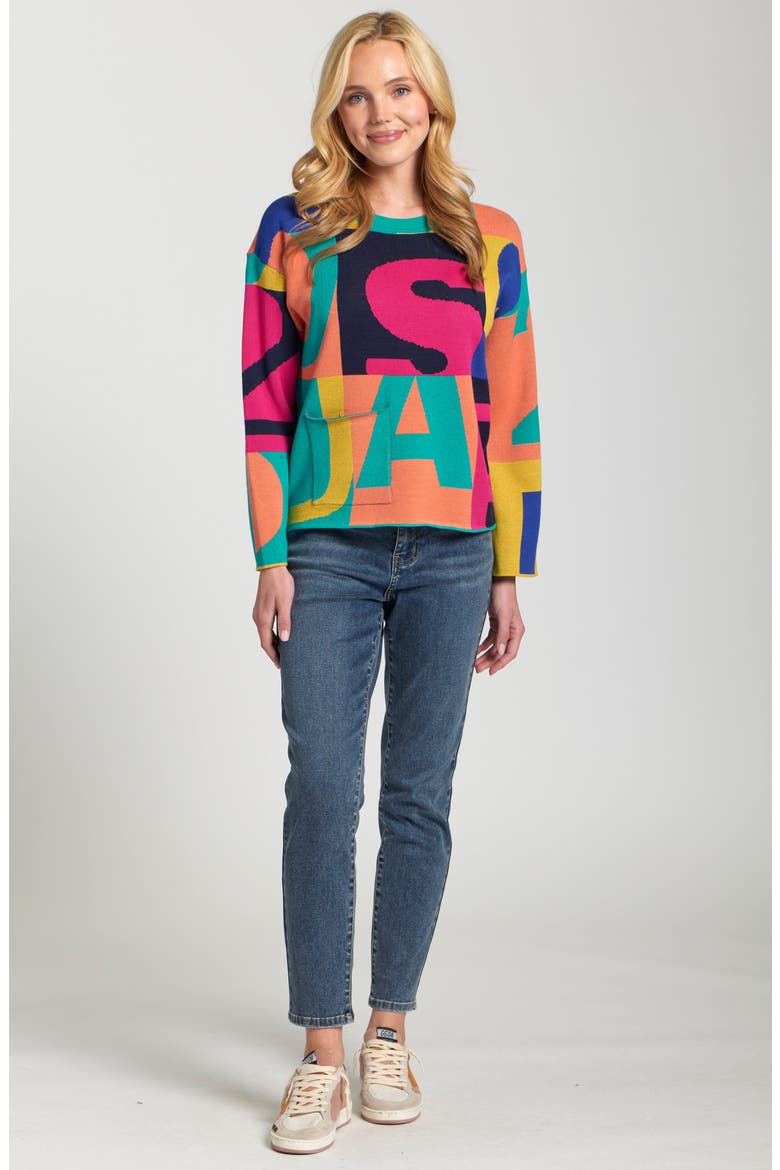 Graphic Graffiti Sweater, Alternate, color, ORANGE/ TURQUOISE MULTI