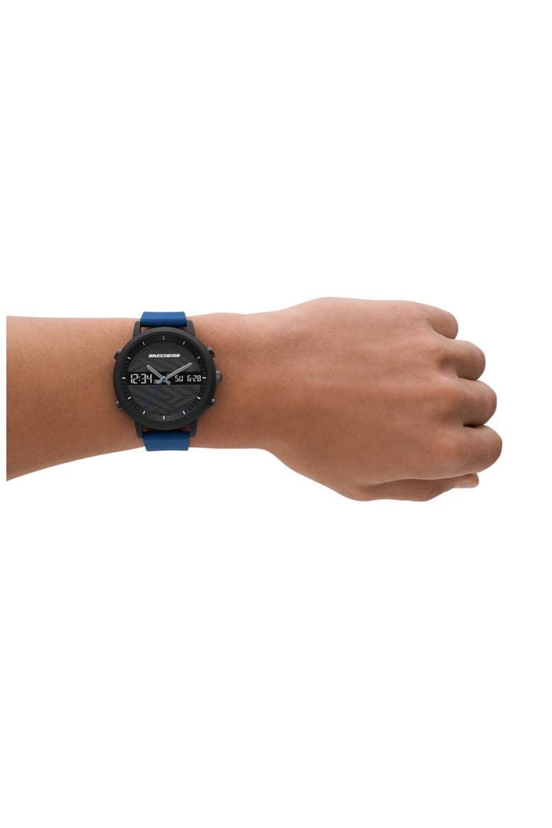 Lawndale Analog & Digital Silicone Strap Watch, 48mm, Alternate, color, BLACK