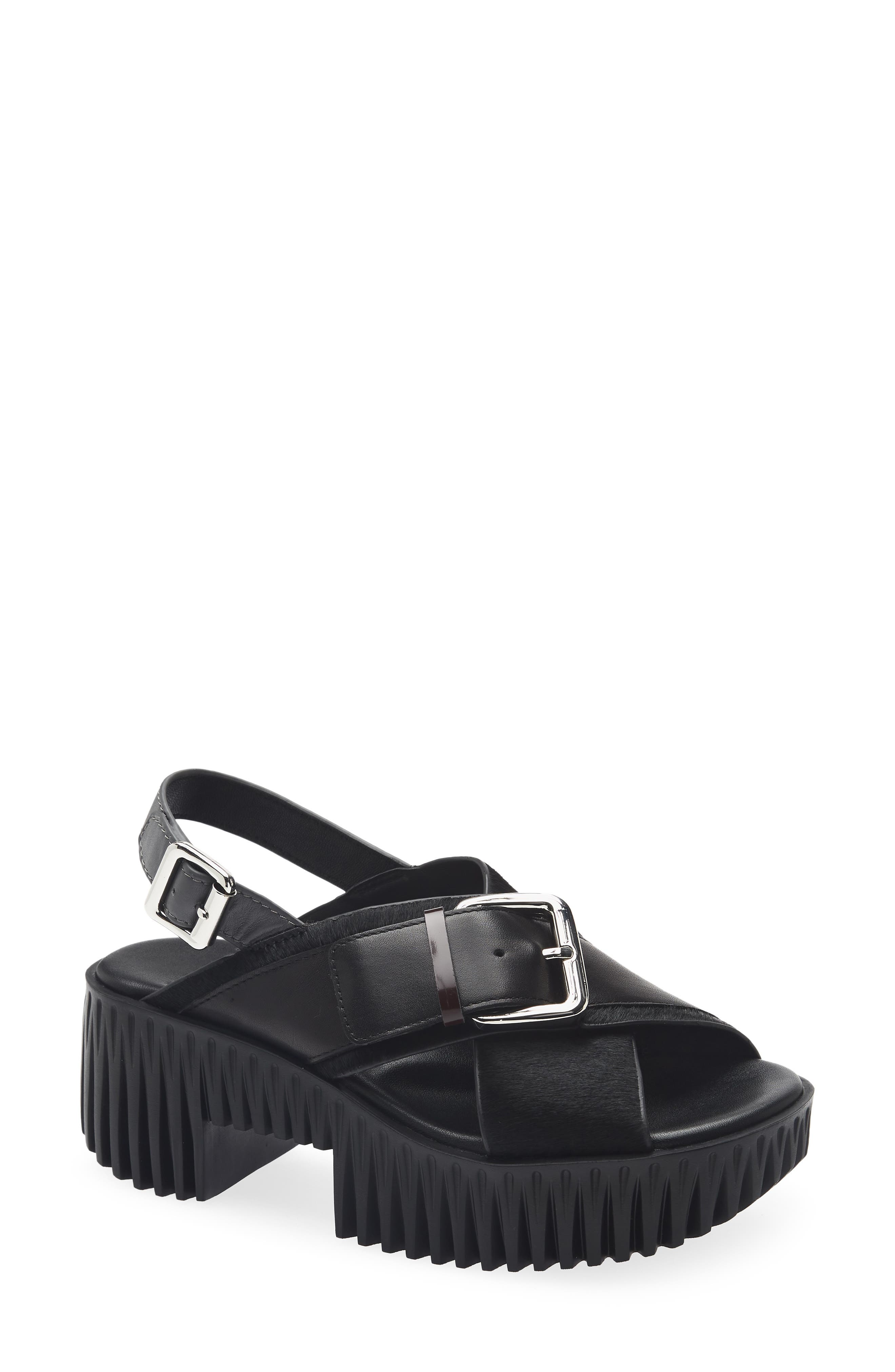 Plia Juno Leather Platform Sandal, Main, color, NOIR