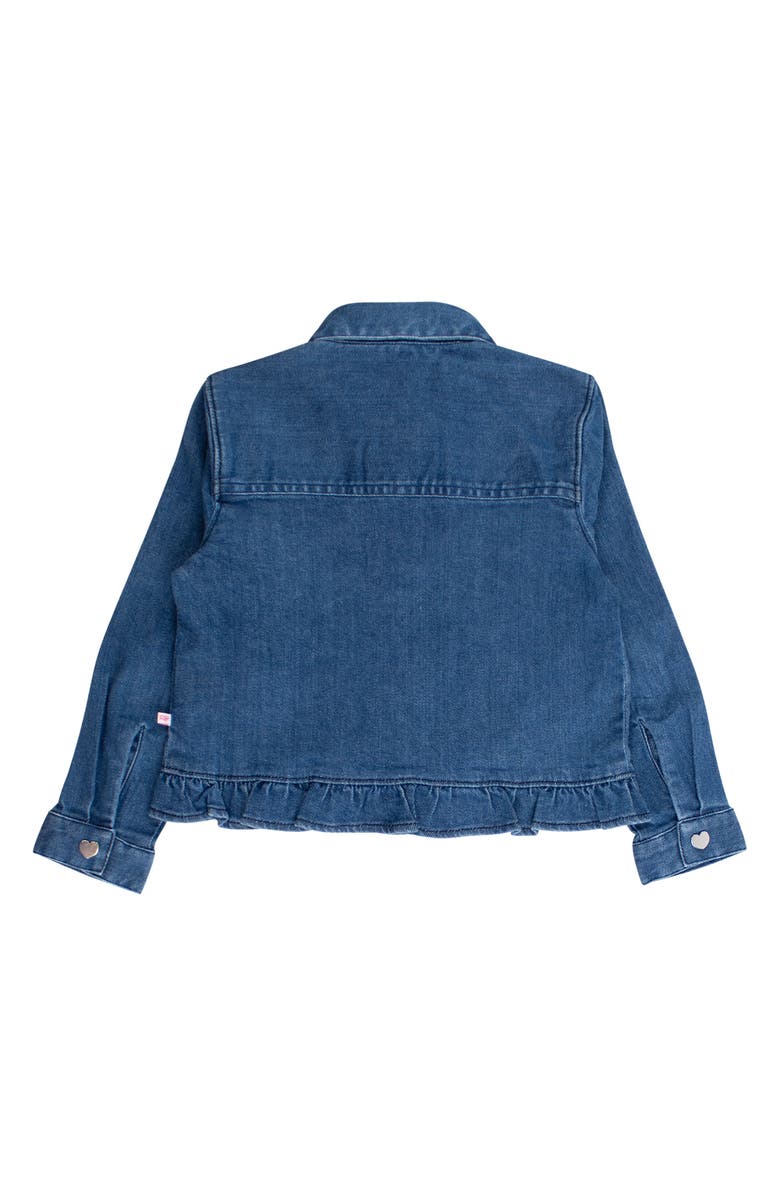 RuffleButts Kids' Ruffle Hem Denim Jacket, Alternate, color, Blue