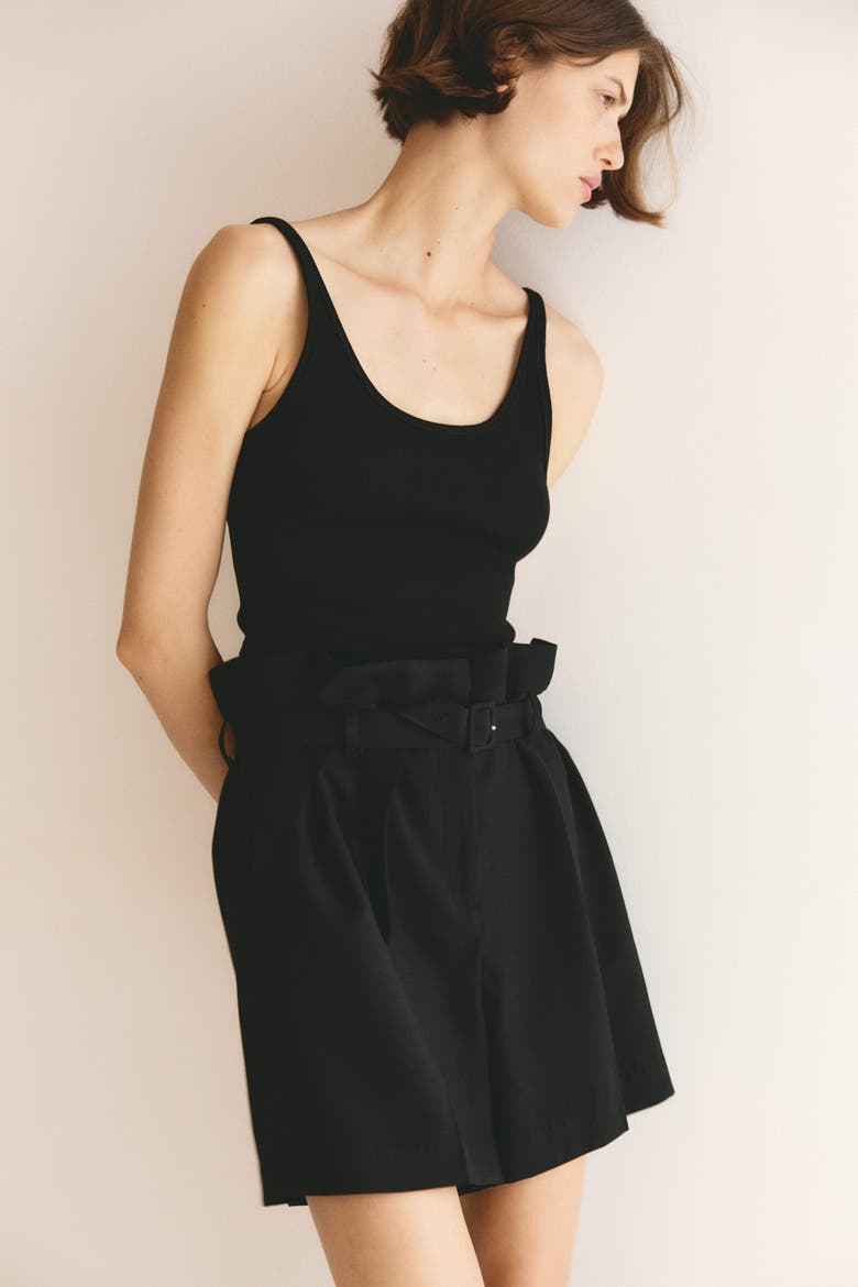 Viscose-blend Shorts With Belt, Alternate, color, Black