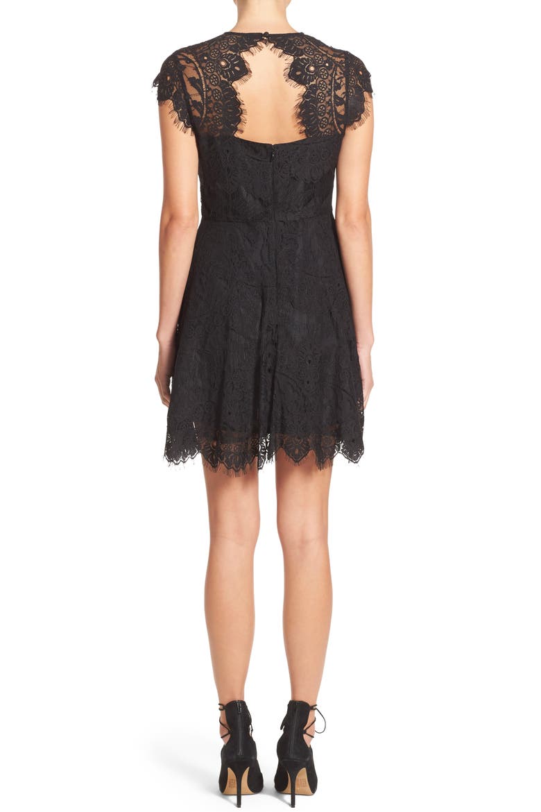 BB Dakota Rhianna Open Back Lace Fit & Flare Cocktail Dress (Nordstrom Exclusive), Alternate, color, BLACK