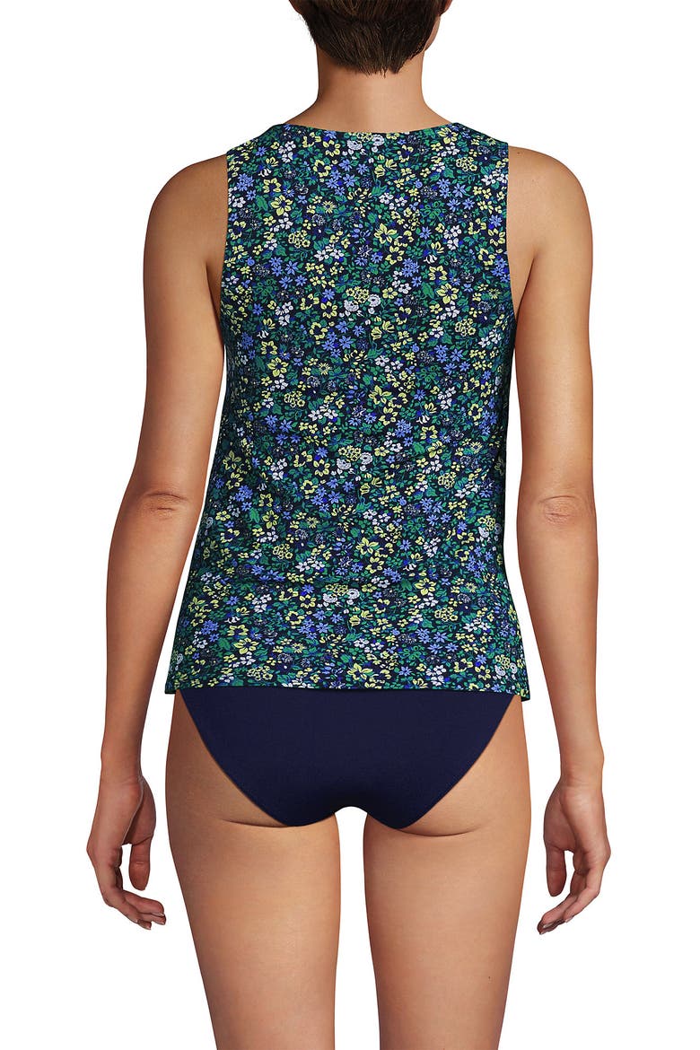 DD-Cup High Neck UPF 50 Sun Protection Modest Tankini Swimsuit Top, Alternate, color, Navy Multi Ditsy Floral