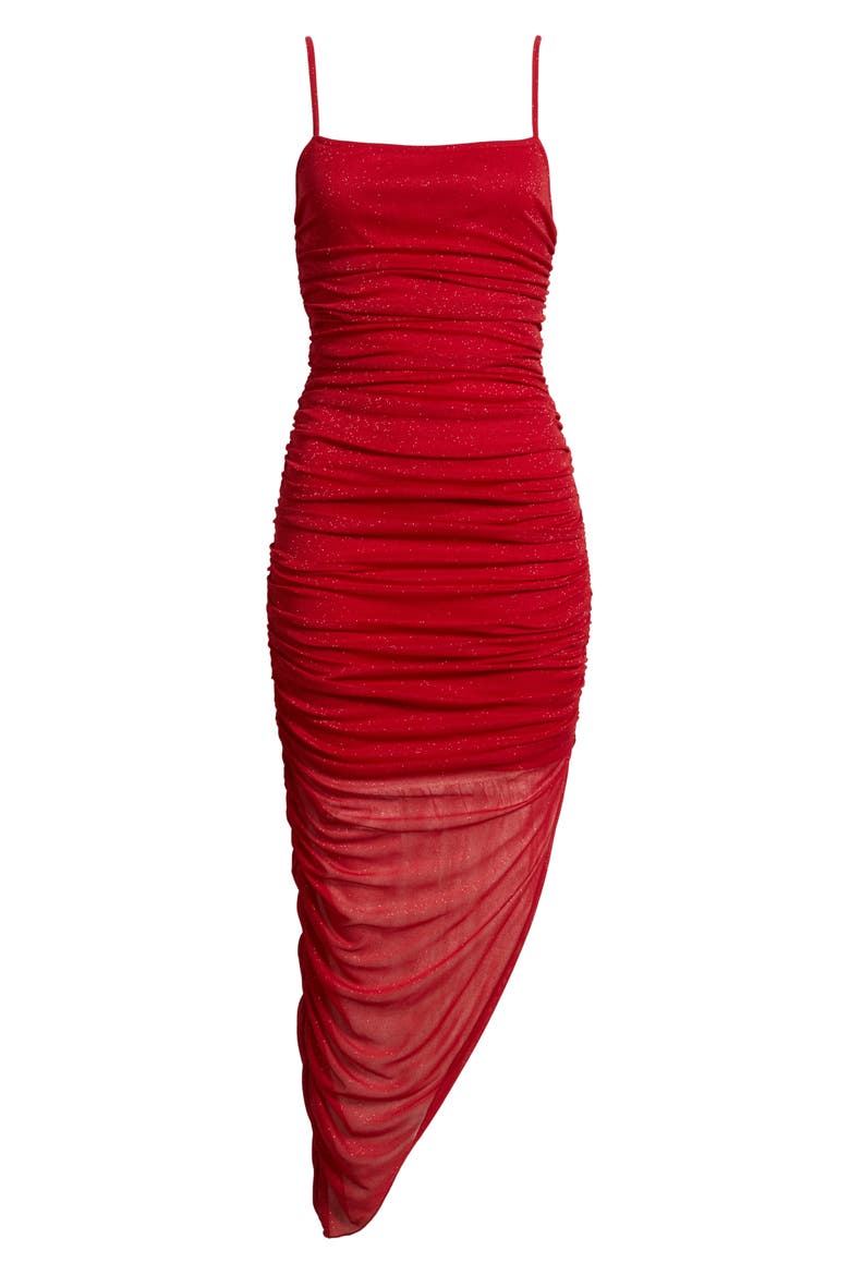 Glitter Matte Ruched Jersey Dress, Alternate, color, RED