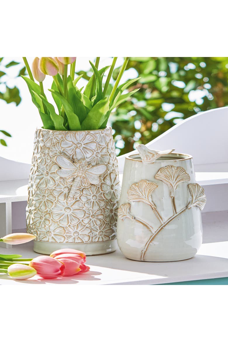 Dragonfly Decorative White Vase for Everyday Use, Alternate, color, White