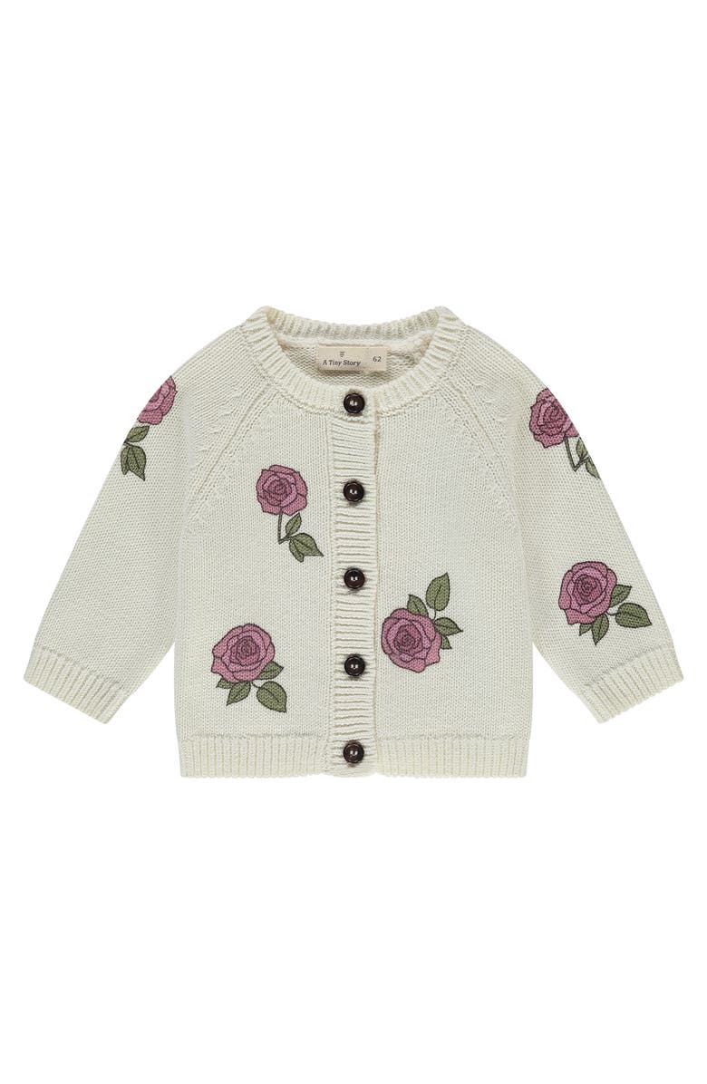 BABYFACE Floral Applique Cardigan, Main, color, Ecru