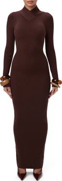 Naked Wardrobe Rib Long Sleeve Body-Con Sweater Dress