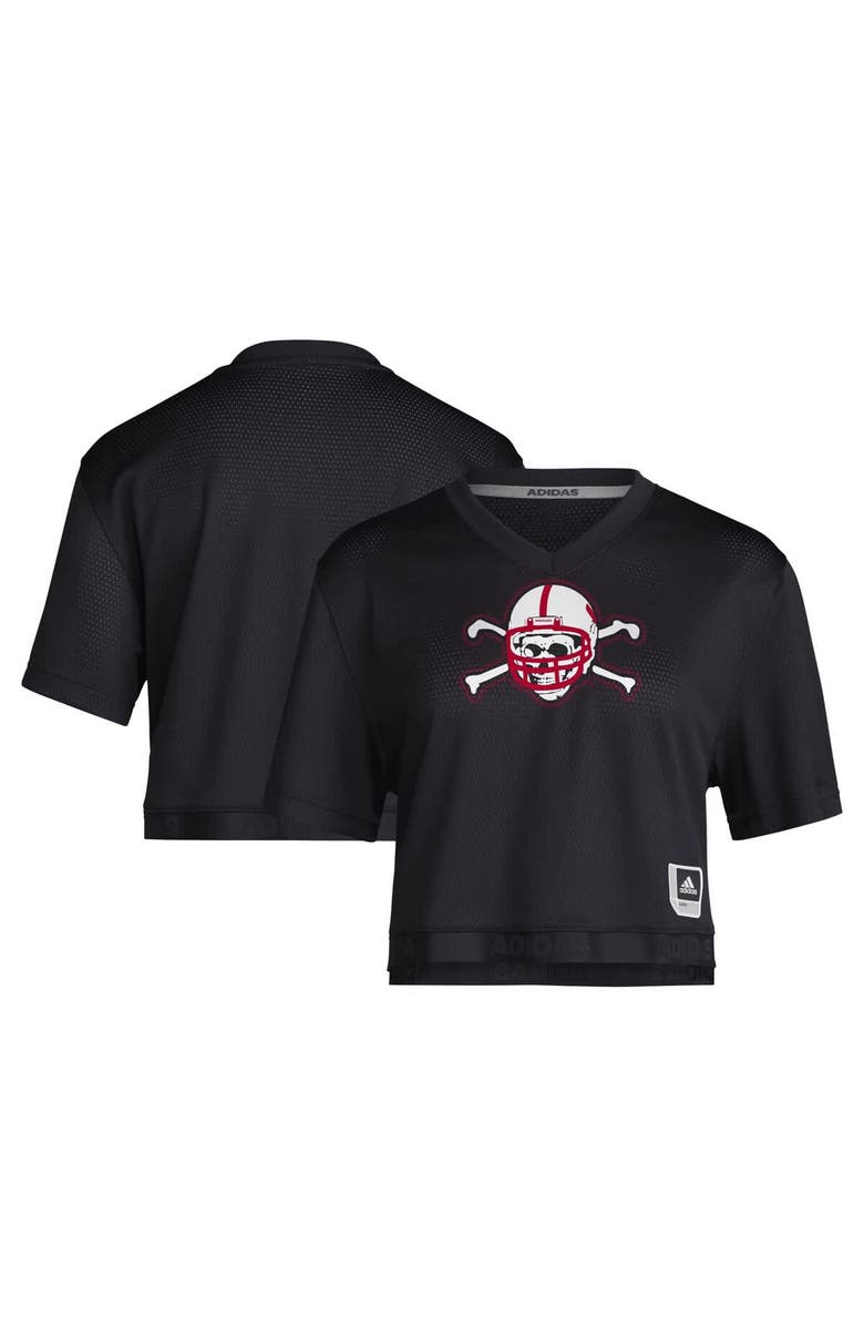 adidas Women's adidas Black Nebraska Huskers Primegreen V-Neck Cropped Jersey, Main, color, 