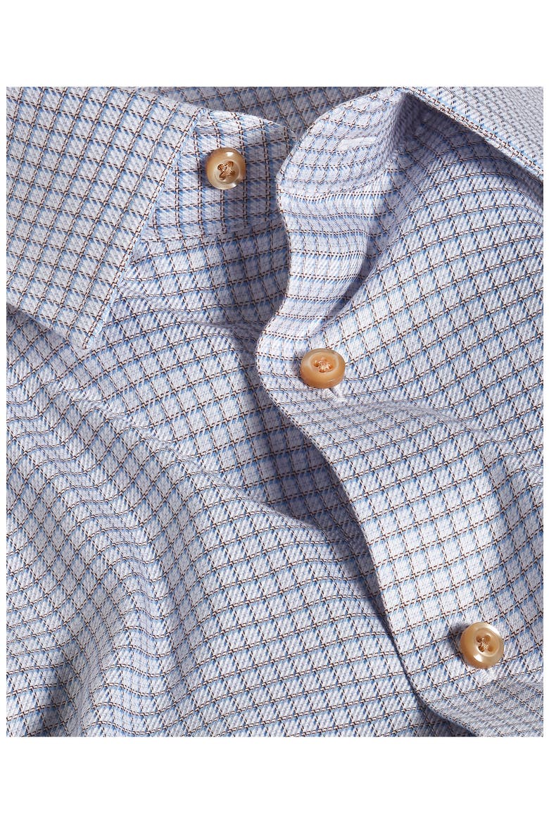 Trim Fit Checked Twill Dress Shirt, Alternate, color, SKY/ CHOCOLATE